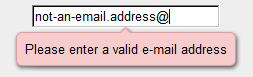 Сообщение об ошибке браузера Opera для неверного адреса e-mail в поле ввода