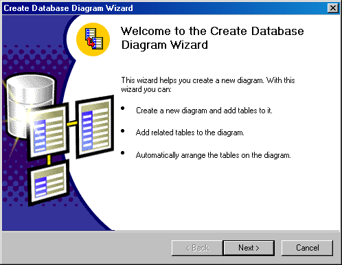 Начальное окно мастера Create Database Diagram Wizard (Создание схемы базы данных)