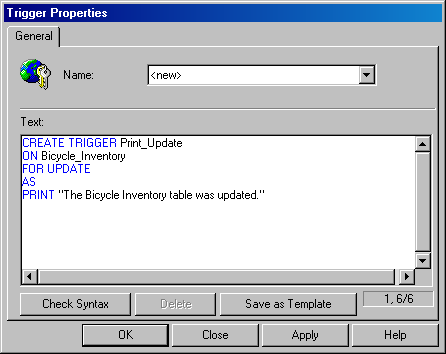  Окно Trigger Properties с текстом триггера