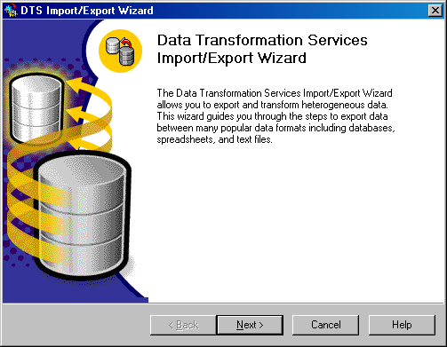  Начальное окно Data Transformation Services Import/Export Wizard