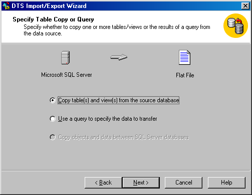  Окно Specify Table Copy or Query (Копия таблицы или запрос)