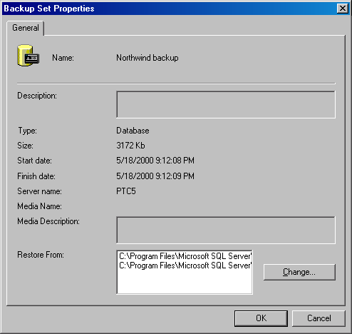 Окно Backup Set Properties (Свойства набора резервного копирования)