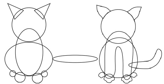 Превращение овалов и треугольников в портрет котенка