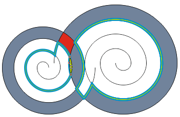 Пример интеллектуальной заливки двух пересекающихся спиралей