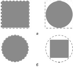  Размещение круглого и квадратного объекта a- на марке;б-на монете