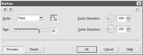 Диалоговое окно эффекта Vortex (Вихрь)