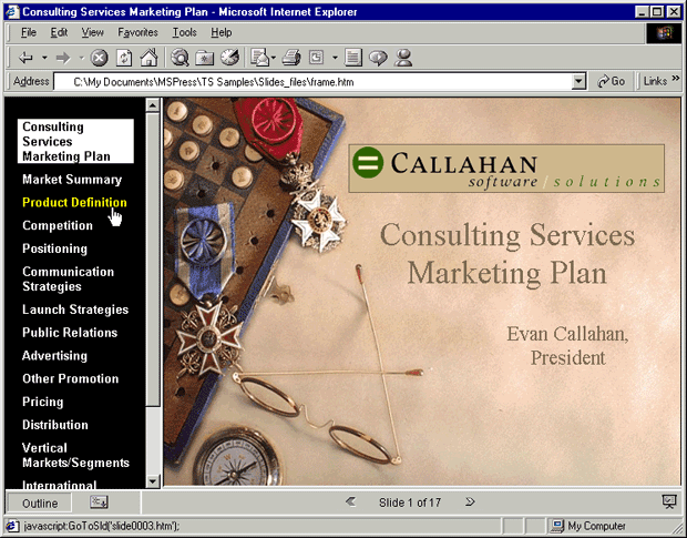 Вы можете опубликовать презентацию как последовательность веб-страниц. Наилучшим образом она будет работать с Internet Explorer