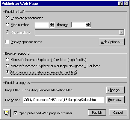 Если вы хотите, чтобы презентация работала в Netscape, укажите правильные параметры при публикации