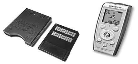 Образцы современных портативных цифровых диктофонов: слева – цифровой диктофон SM;  справа – Olympus VN-1100
