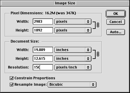 Если при подключенном параметре Resample Image изменить разрешение, изменятся значения в полях Pixel Dimensions, а в полях Document Size - нет