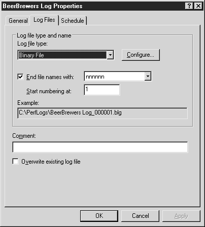 Вкладка Log Files (Файлы журнала)