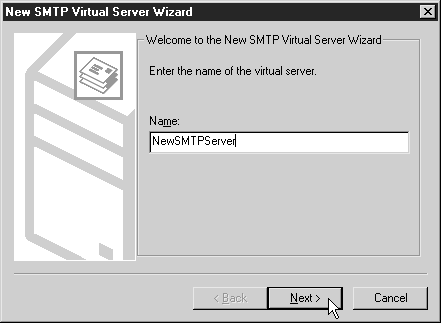 Запрос имени виртуального сервера SMTP в мастере создания виртуальных SMTP-серверов