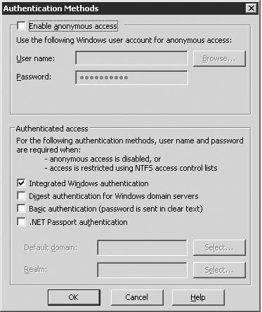 Параметры аутентификации Windows