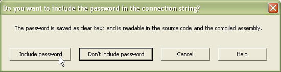 Последний шаг мастера - включение пароля в строку connection string