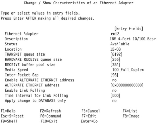 Параметры адаптера Ethernet