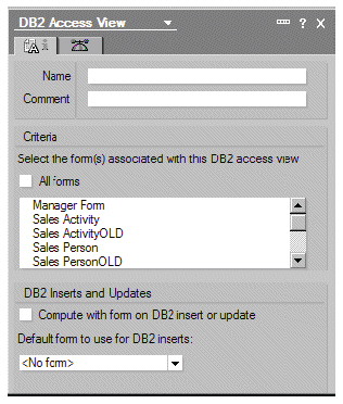 Закладка основных свойств DB2 Access View