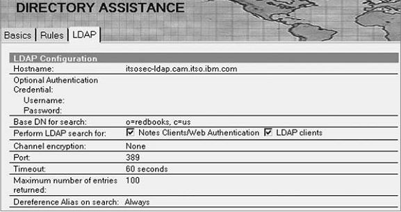 Sametime Directory Assistance – вкладка LDAP
