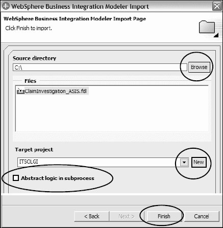 WebSphere Business Integration Modeler Import Page