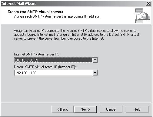  Страница Create Two SMTP Virtual Servers (Создание двух виртуальных серверов SMTP)