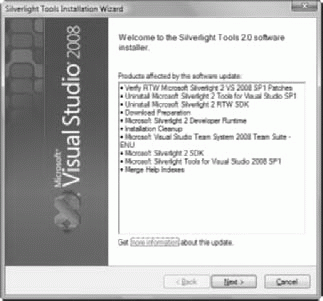  Диалоговое окно, указывающее на готовность к установке Visual Studio Tools для Silverlight.