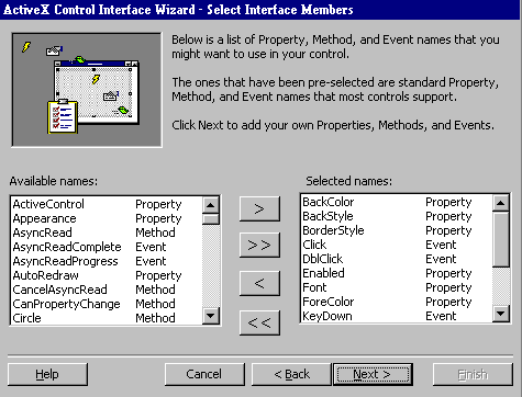 Второе окно-ассистент - выбор имеющихся в наличии параметров
