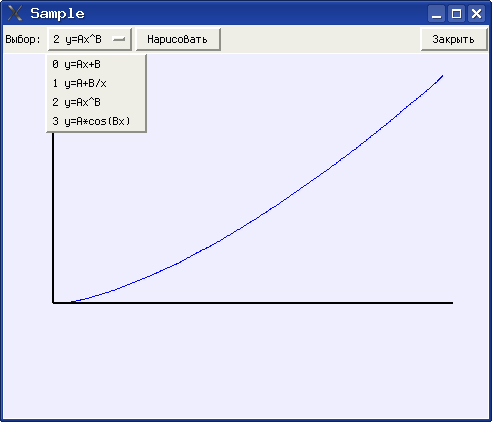 Построение графика для функции, выбираемой из списка