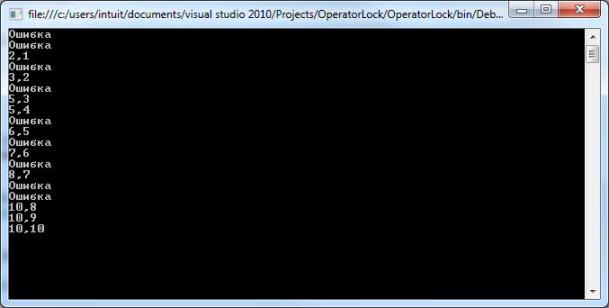  Результат выполнения программы без оператора lock 