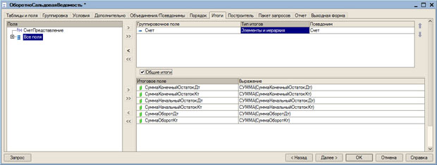 Настройка итоговых показателей отчета