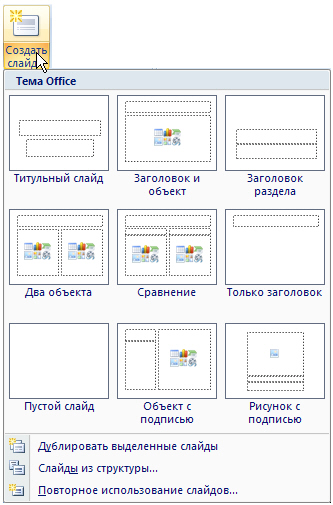 Варианты макетов слайда