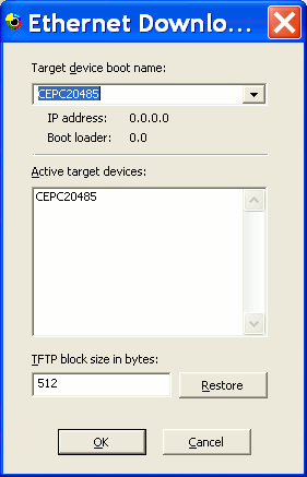 Обнаружение и выбор CEPCxxxxx целевого устройства для загрузки