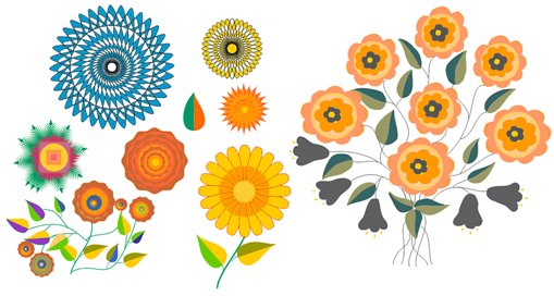 Различные виды цветов, нарисованных в CorelDRAW