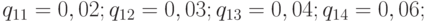 q_{11}=0,02; q_{12}=0,03; q_{13}=0,04; q_{14}=0,06;