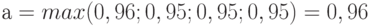 а=max(0,96; 0,95; 0,95; 0,95)=0,96