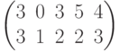 \begin{pmatrix} 3 & 0 & 3 & 5 & 4\ 3 & 1 & 2 & 2 & 3\\ \end{pmatrix}