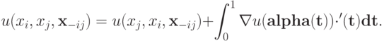 u(x_i,x_j,\mathbf x_{-ij}) = u(x_j,x_i,\mathbf x_{-ij}) + \int_0^1\nabla u(\bf alpha(t))\cdot\balpha^\prime(t)dt.