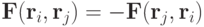 \mathbf{F}(\mathbf{r}_i, \mathbf{r}_j ) = -\mathbf{F}(\mathbf{r}_j, \mathbf{r}_i )