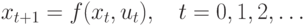 x_{t+1} = f(x_{t}, u_{t}),\quad t=0,1,2,\ldots