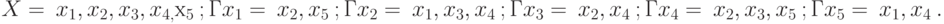 X = \ x_{1}, x_{2}, x_{3}, x_{4, }х_{5}\ ;\\
 Гx_{1} = \ x_{2}, x_{5}\ ;   \\
Гx_{2} = \ x_{1}, x_{3}, x_{4}\ ;  \\
Гx_{3} = \ x_{2}, x_{4}\ ;   \\
Гx_{4} = \ x_{2}, x_{3}, x_{5}\ ;   \\
Гx_{5} = \ x_{1}, x_{4}\ .