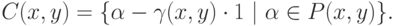 C(x,y)=\{\alpha -\gamma(x,y)\cdot 1 \ |\ \alpha \in P(x,y)\}.