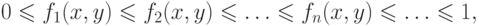 0 \leqslant f_1 (x,y) \leqslant f_2 (x,y) \leqslant \ldots
\leqslant f_n (x,y) \leqslant \ldots \leqslant 1,