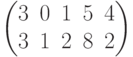 \begin{pmatrix} 3 & 0 & 1 & 5 & 4\ 3 & 1 & 2 & 8 & 2\\ \end{pmatrix}