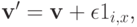 \mathbf v^\prime = \mathbf v + \epsilon 1_{i,x},