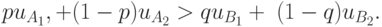 pu_{A_1 } , + (1 - p)u_{A_2 }  > qu_{B_1 }  + \;(1 -
q)u_{B_2 } .