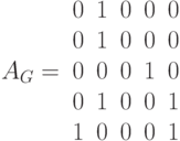 A_G=\begin{array}{ccccc}0& 1 &0 &0 &0\\0 &1& 0& 0& 0\\0 &0 &0 &1 &0\\0 &1 &0 &0 &1\\1 &0 &0 &0 &1\end{array}