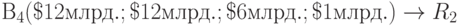 В_4( \textdollar 12 млрд.; \textdollar 12 млрд.; \textdollar 6 млрд.; \textdollar 1 млрд.) \to R_2