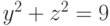 y^2+z^2=9
