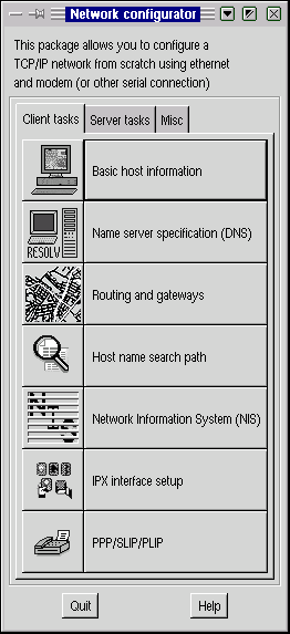 Главное меню программы netconf