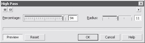Диалоговое окно эффекта High Pass (Добавление яркости)