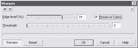 Диалоговое окно эффекта Sharpen (Повышение резкости)