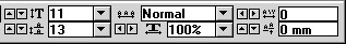 Управляющая палитра (фрагмент): 9 - сдвиг базовой линии; 10 - кнопка сдвига базовой линии; 13 - интерлиньяж; 14 - кнопки изменения интерлиньяжа
